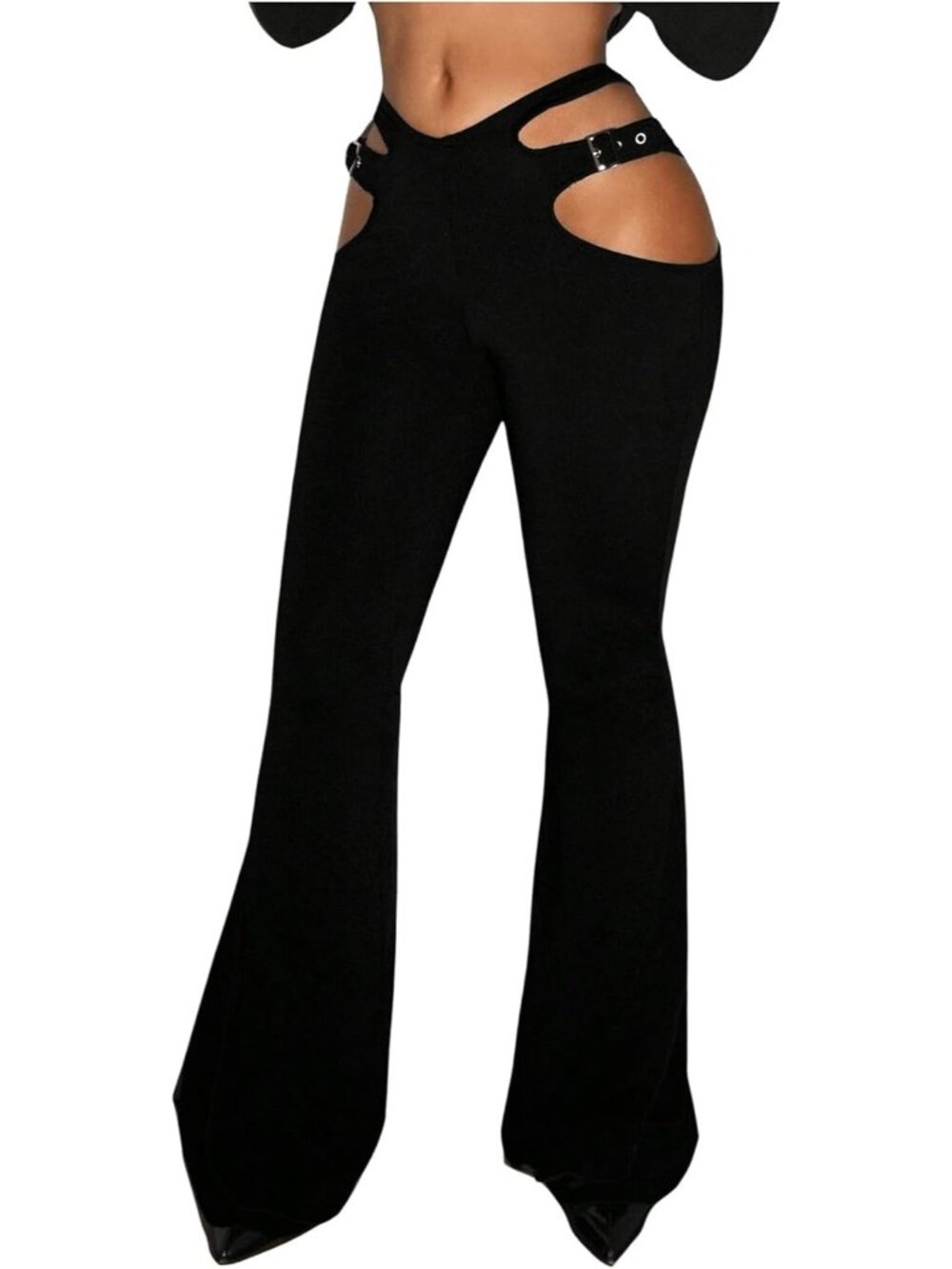 Women's Black  Low Waist Boot Cut Flare Leg Cut Trousers Night Out Pants